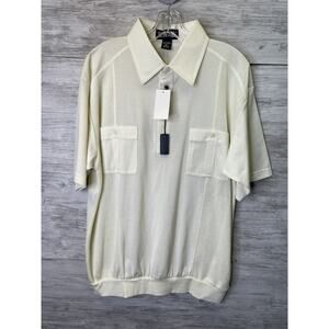 Vintage‎ D’Avila Shirt Mens XL Natural Cream Short Sleeve Two Chest Pockets Knit